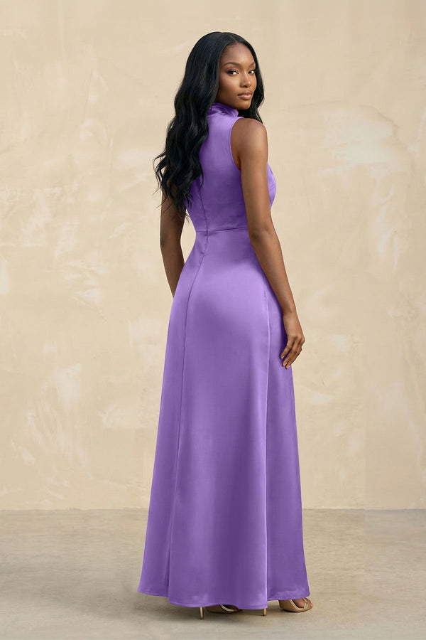 High Neck A - Line Bridesmaid Dress Wiht Slit in Lilac - KISS BRIDAL Bridesmaid Dresses