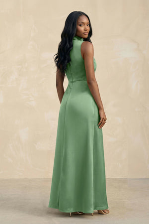 High Neck A - Line Bridesmaid Dress Wiht Slit in Matcha - KISS BRIDAL Bridesmaid Dresses