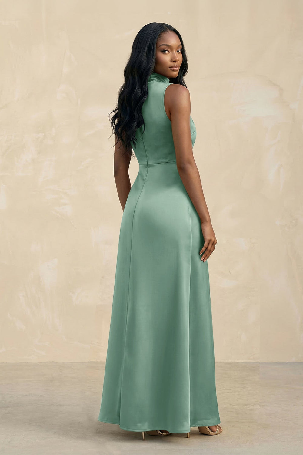 High Neck A - Line Bridesmaid Dress Wiht Slit in Mint Green - KISS BRIDAL Bridesmaid Dresses