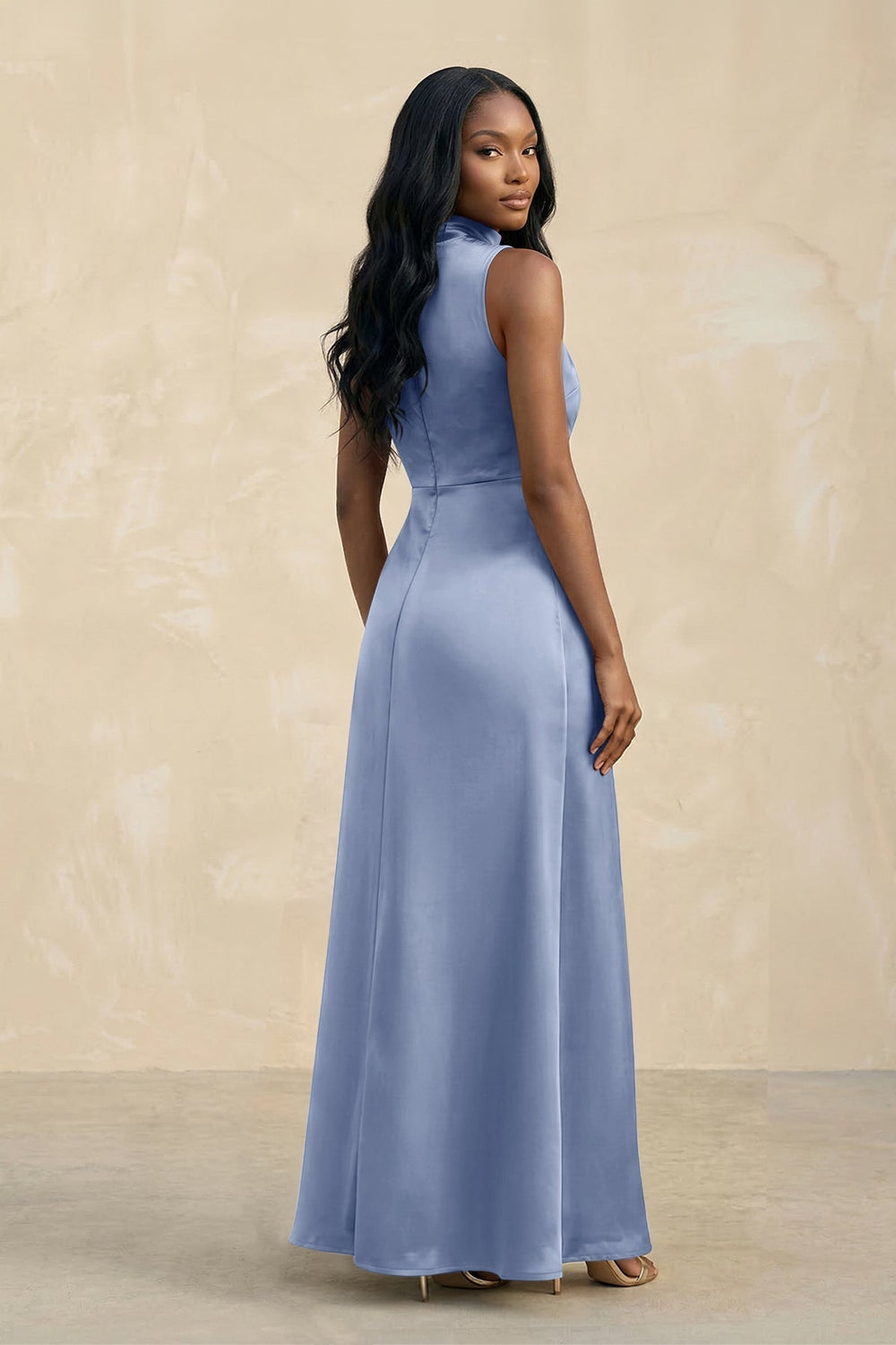 High Neck A - Line Bridesmaid Dress Wiht Slit in Mist - KISS BRIDAL Bridesmaid Dresses