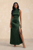 High Neck A - Line Bridesmaid Dress Wiht Slit in Moss - KISS BRIDAL Bridesmaid Dresses