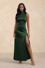 High Neck A - Line Bridesmaid Dress Wiht Slit in Moss - KISS BRIDAL Bridesmaid Dresses