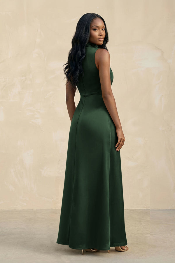 High Neck A - Line Bridesmaid Dress Wiht Slit in Moss - KISS BRIDAL Bridesmaid Dresses