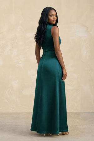 High Neck A - Line Bridesmaid Dress Wiht Slit in Pine - KISS BRIDAL Bridesmaid Dresses