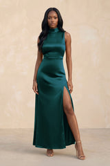 High Neck A - Line Bridesmaid Dress Wiht Slit in Pine - KISS BRIDAL Bridesmaid Dresses