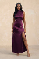 High Neck A - Line Bridesmaid Dress Wiht Slit in Sangria - KISS BRIDAL Bridesmaid Dresses