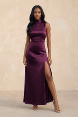 High Neck A - Line Bridesmaid Dress Wiht Slit in Sangria - KISS BRIDAL Bridesmaid Dresses