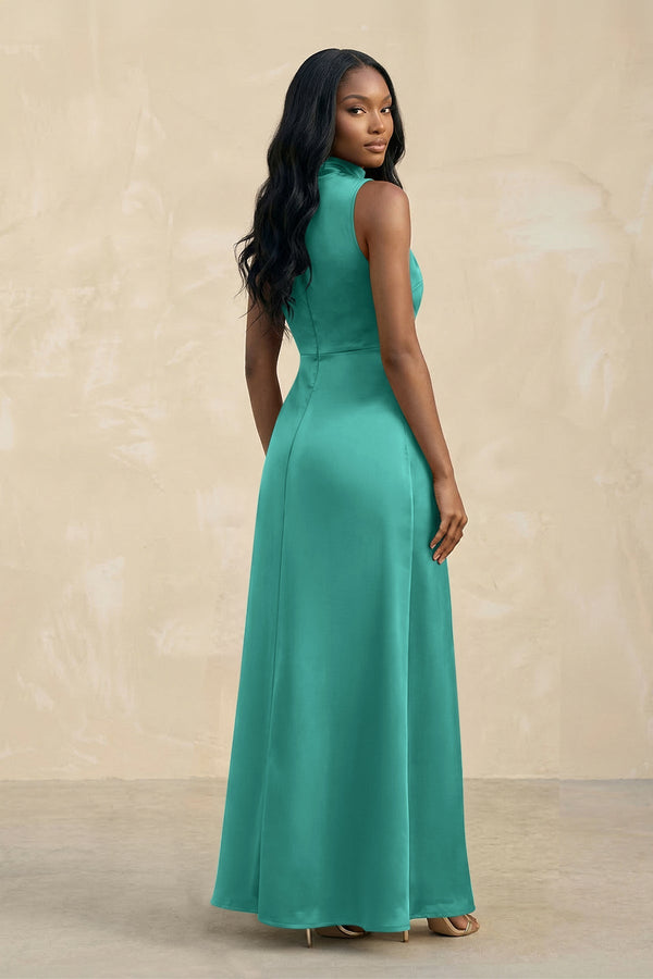 High Neck A - Line Bridesmaid Dress Wiht Slit in Sea Glass - KISS BRIDAL Bridesmaid Dresses