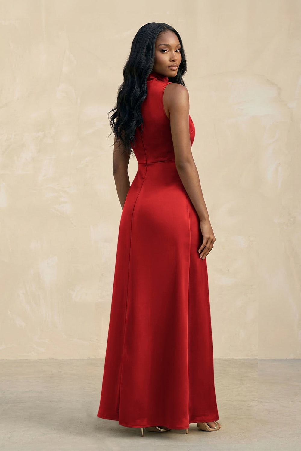 High Neck A - Line Bridesmaid Dress Wiht Slit in Spice - KISS BRIDAL Bridesmaid Dresses
