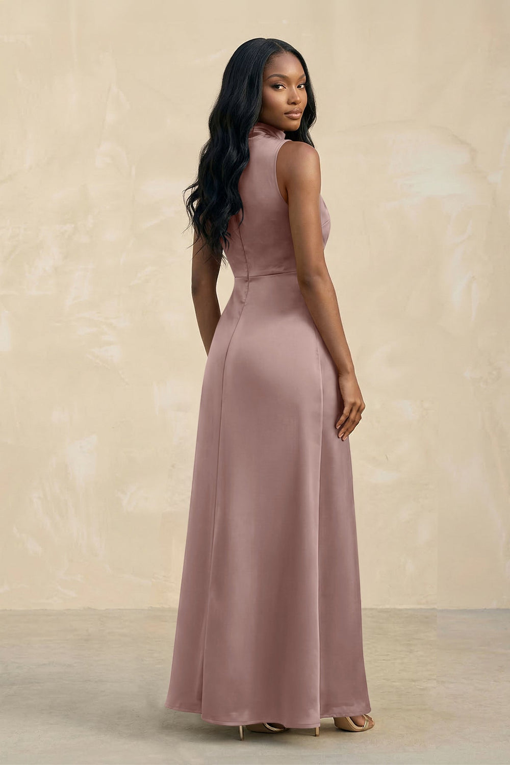 High Neck A - Line Bridesmaid Dress Wiht Slit in Toffee - KISS BRIDAL Bridesmaid Dresses
