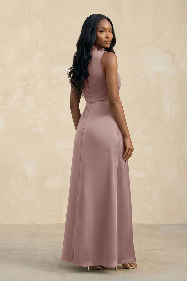 High Neck A - Line Bridesmaid Dress Wiht Slit in Toffee - KISS BRIDAL Bridesmaid Dresses