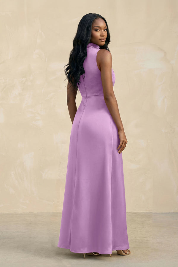 High Neck A - Line Bridesmaid Dress Wiht Slit in Vintage Mauve - KISS BRIDAL Bridesmaid Dresses