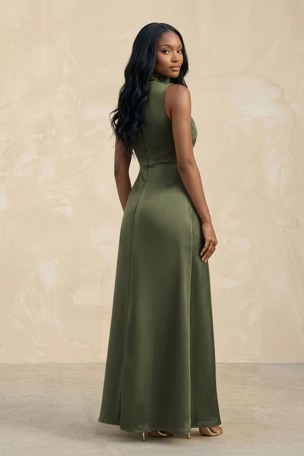 High Neck A - Line Bridesmaid Dress Wiht Slit in Willow Green - KISS BRIDAL Bridesmaid Dresses