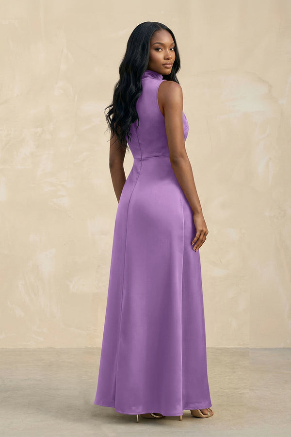 High Neck A - Line Bridesmaid Dress Wiht Slit in Wisteria - KISS BRIDAL Bridesmaid Dresses
