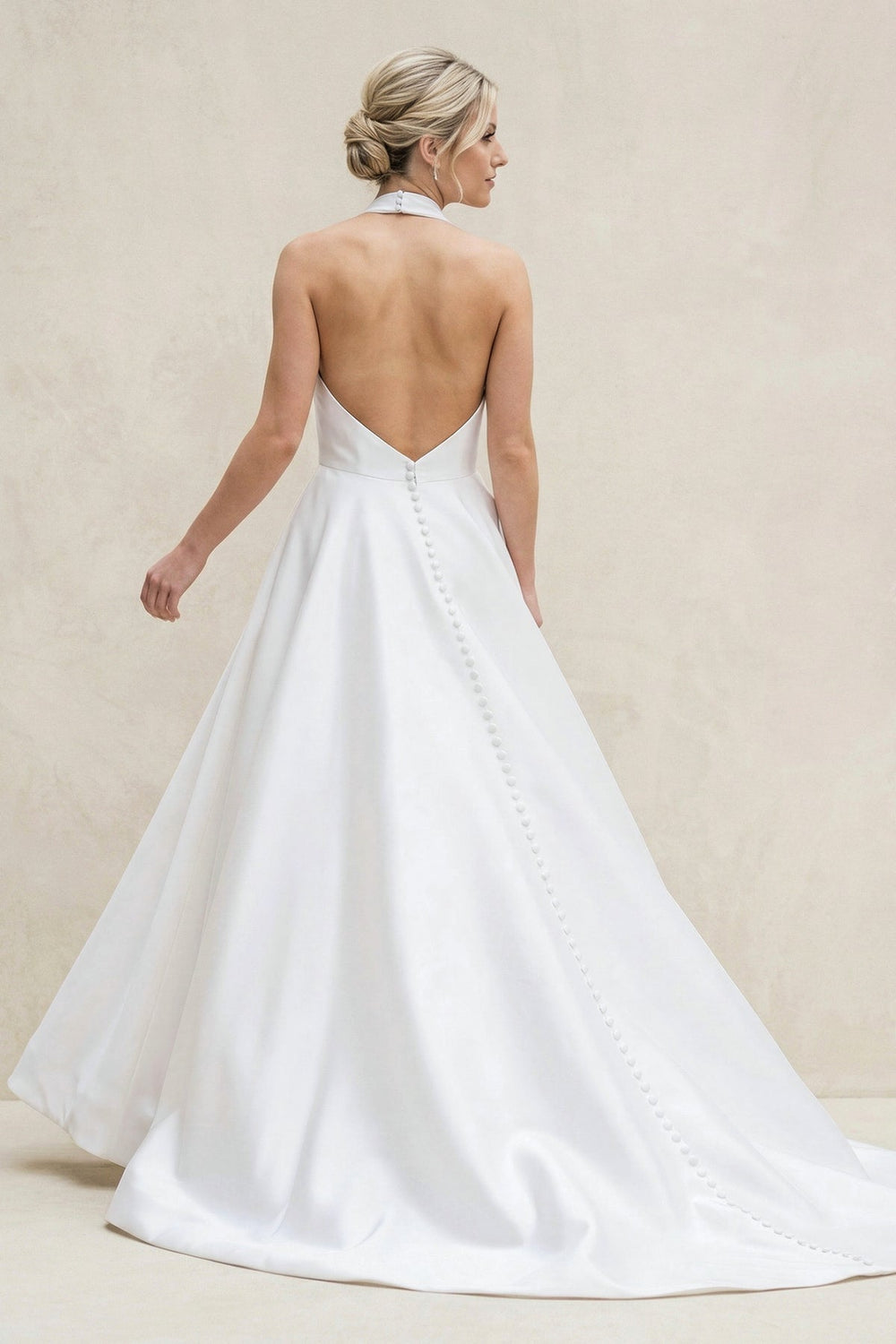 High Neck A - Line Satin Wedding Dress in White - KISS BRIDAL Wedding Dresses