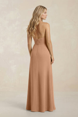 High Neck Chiffon Sheath Ruched Bridesmaid Dress in Bronzer - SHE IS ME Bridesmaid Dresses