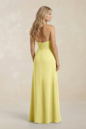 High Neck Chiffon Sheath Ruched Bridesmaid Dress in Buttercup - SHE IS ME Bridesmaid Dresses