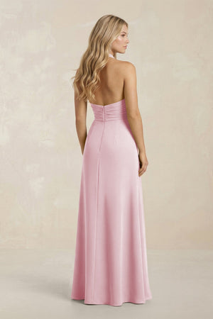 High Neck Chiffon Sheath Ruched Bridesmaid Dress in Candy Pink - SHE IS ME Bridesmaid Dresses