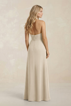 High Neck Chiffon Sheath Ruched Bridesmaid Dress in Champagne - SHE IS ME Bridesmaid Dresses