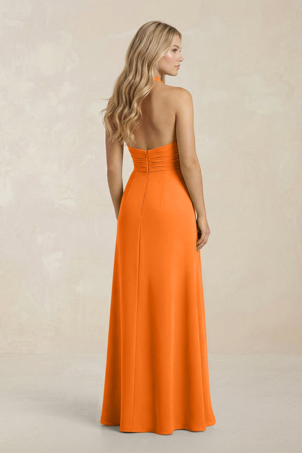 High Neck Chiffon Sheath Ruched Bridesmaid Dress in Cinnamon - SHE IS ME Bridesmaid Dresses