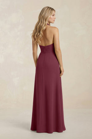 High Neck Chiffon Sheath Ruched Bridesmaid Dress in Desert Rose (2) | KISSBRIDAL