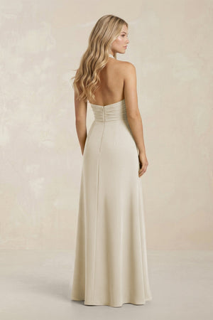 High Neck Chiffon Sheath Ruched Bridesmaid Dress in Dove Gray - SHE IS ME Bridesmaid Dresses