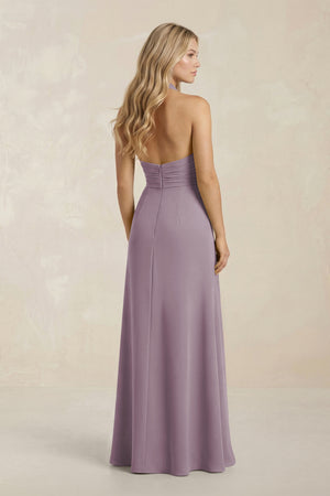 High Neck Chiffon Sheath Ruched Bridesmaid Dress in Dusk (2) | KISSBRIDAL