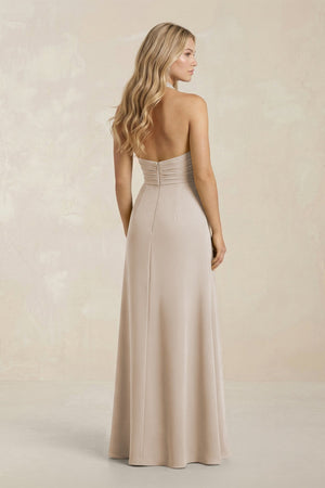 High Neck Chiffon Sheath Ruched Bridesmaid Dress in Frost - SHE IS ME Bridesmaid Dresses