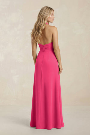 High Neck Chiffon Sheath Ruched Bridesmaid Dress in Fuchsia (2) | KISSBRIDAL