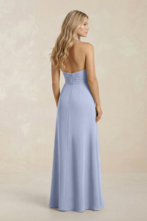 High Neck Chiffon Sheath Ruched Bridesmaid Dress in Ice (2) | KISSBRIDAL