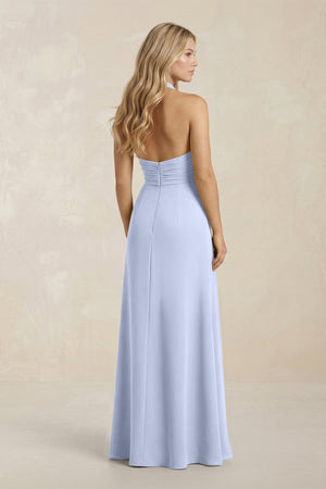 High Neck Chiffon Sheath Ruched Bridesmaid Dress in Ice - SHE IS ME Bridesmaid Dresses