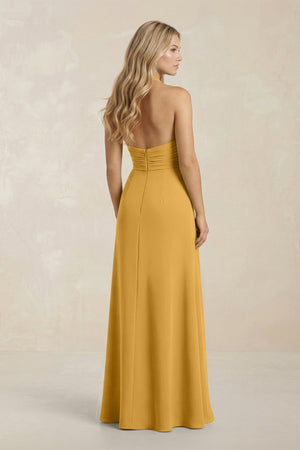 High Neck Chiffon Sheath Ruched Bridesmaid Dress in Marigold - SHE IS ME Bridesmaid Dresses