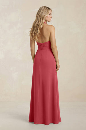 High Neck Chiffon Sheath Ruched Bridesmaid Dress in Merlot - SHE IS ME Bridesmaid Dresses