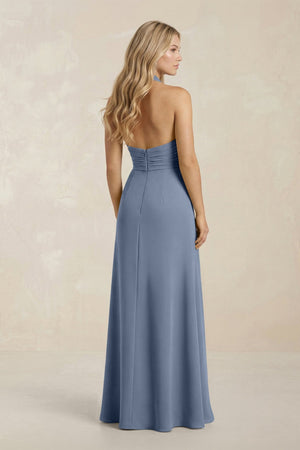 High Neck Chiffon Sheath Ruched Bridesmaid Dress in Neptune - SHE IS ME Bridesmaid Dresses