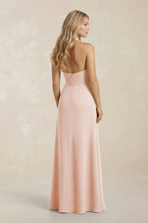 High Neck Chiffon Sheath Ruched Bridesmaid Dress in Pale Blush - SHE IS ME Bridesmaid Dresses