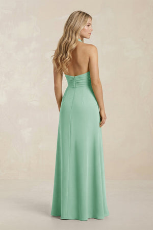 High Neck Chiffon Sheath Ruched Bridesmaid Dress in Pale Pistachio - SHE IS ME Bridesmaid Dresses
