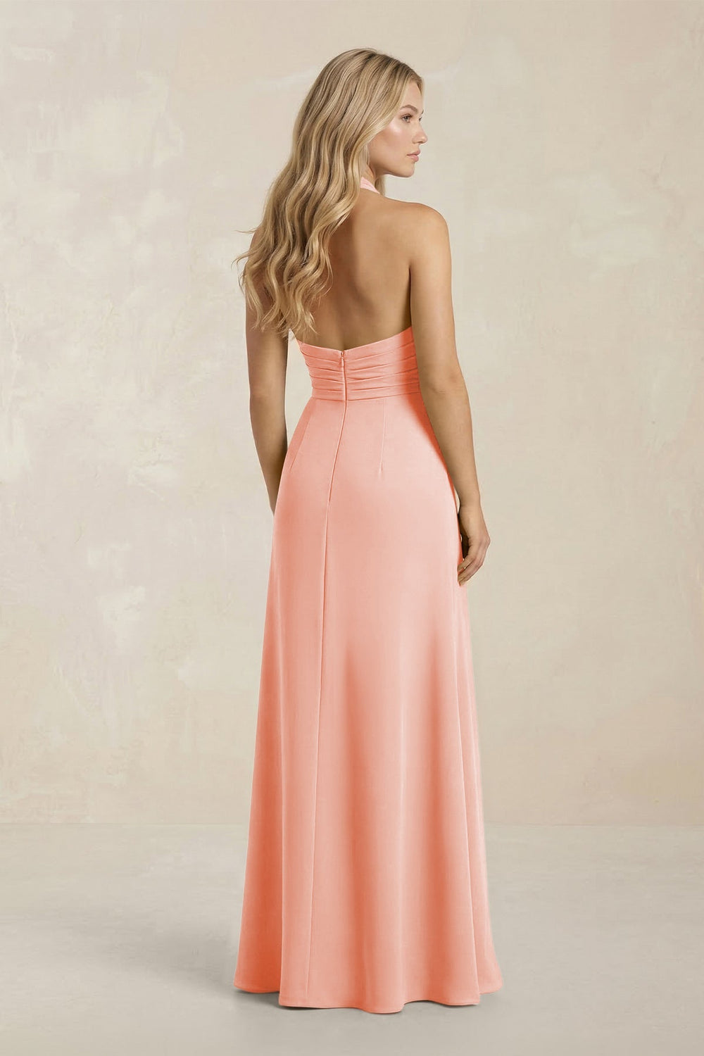 High Neck Chiffon Sheath Ruched Bridesmaid Dress in Rose Petal - KISS BRIDAL Bridesmaid Dresses