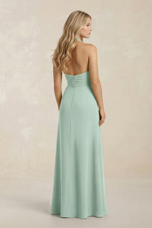 High Neck Chiffon Sheath Ruched Bridesmaid Dress in Sage (2) | KISSBRIDAL