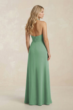 High Neck Chiffon Sheath Ruched Bridesmaid Dress in Sea Glass - SHE IS ME Bridesmaid Dresses