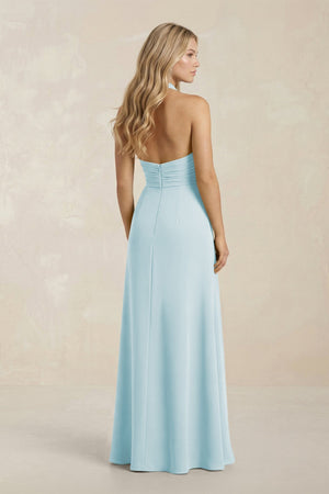 High Neck Chiffon Sheath Ruched Bridesmaid Dress in Sky Blue - SHE IS ME Bridesmaid Dresses