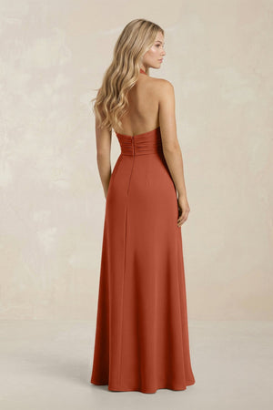 High Neck Chiffon Sheath Ruched Bridesmaid Dress in Spice - SHE IS ME Bridesmaid Dresses