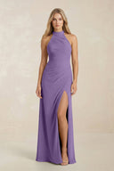 High Neck Chiffon Sheath Ruched Bridesmaid Dress in Tahiti - SHE IS ME Bridesmaid Dresses