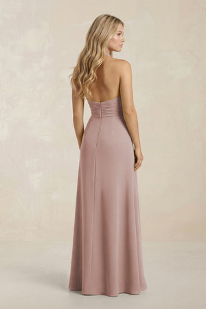 High Neck Chiffon Sheath Ruched Bridesmaid Dress in Toffee (2) | KISSBRIDAL