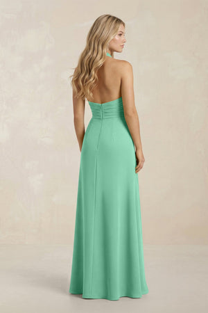 High Neck Chiffon Sheath Ruched Bridesmaid Dress in Turquoise - SHE IS ME Bridesmaid Dresses