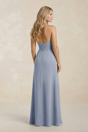 High Neck Chiffon Sheath Ruched Bridesmaid Dress in Twilight - SHE IS ME Bridesmaid Dresses