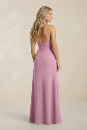 High Neck Chiffon Sheath Ruched Bridesmaid Dress in Vintage Mauve - SHE IS ME Bridesmaid Dresses