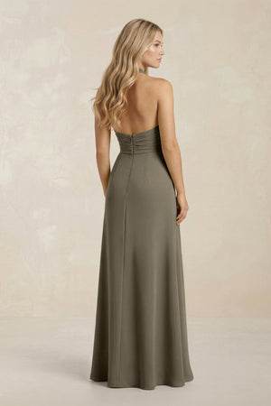 High Neck Chiffon Sheath Ruched Bridesmaid Dress in Willow Green - SHE IS ME Bridesmaid Dresses
