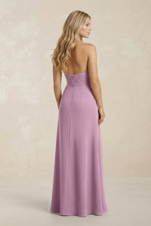 High Neck Chiffon Sheath Ruched Bridesmaid Dress in Wisteria - SHE IS ME Bridesmaid Dresses