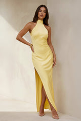 High Neck Maxi Dress with Bowknot in Yellow - KISS BRIDAL