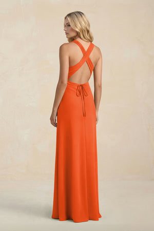 High Neck Sheath Chiffon Bridesmaid Dress in Cinnamon (2) | KISSBRIDAL